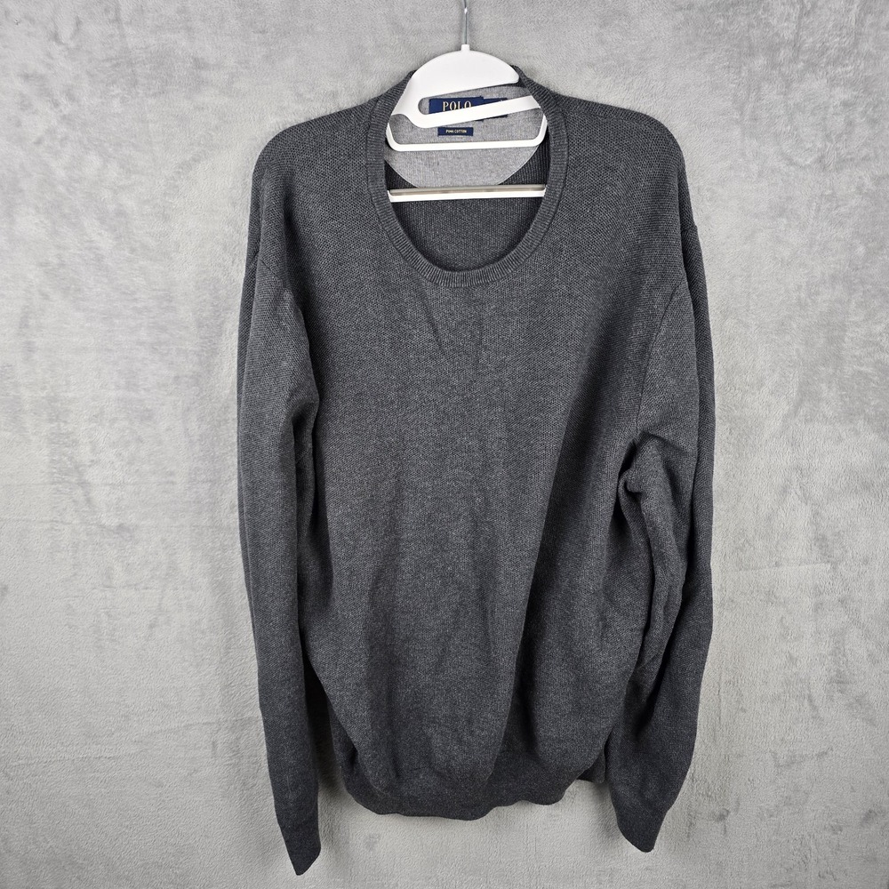 Polo Ralph Lauren Mens XXL Charcoal Grey Pima Cotton Crewneck‎ Pullover Sweater